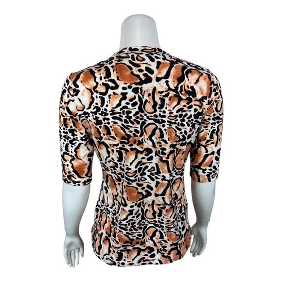 NWT ATTITUDES BY RENEE WASHED COTTON V-NECK ELBOW SLEEVE TOP JUNGLE ANIMAL XXS - Picture 3 of 7